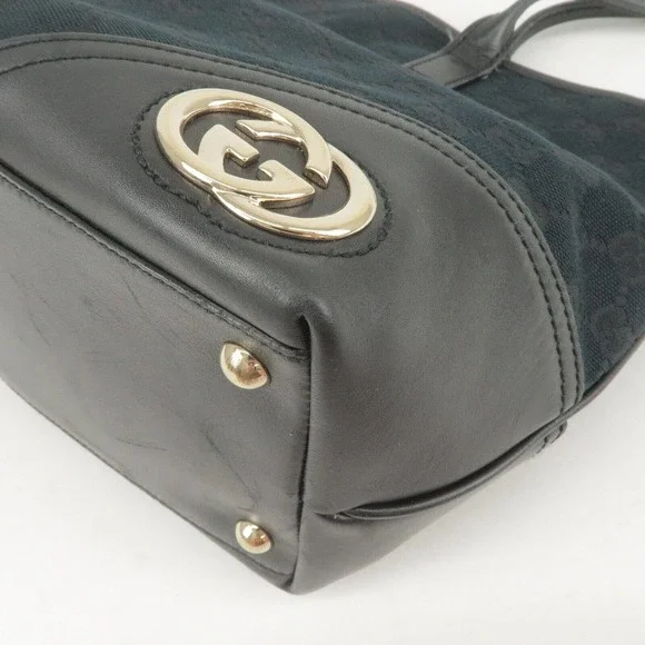 💎✨BEAUTIFUL✨💎 GUCCI Tote Bag Black GG Canvas Leather - Picture 10 of 16